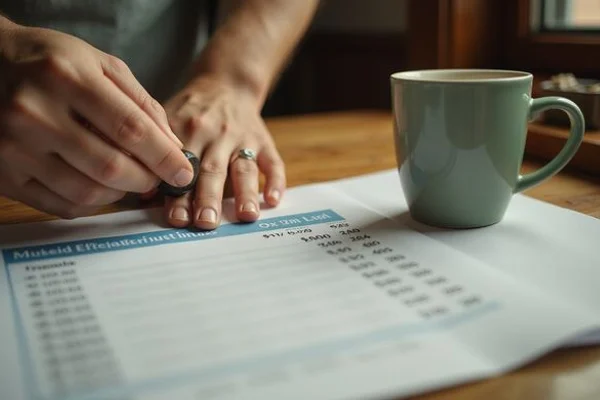 Hands highlighting household size rows on a printed income limit table