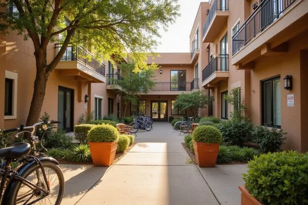 Courtyard of a mixed-income apartment development