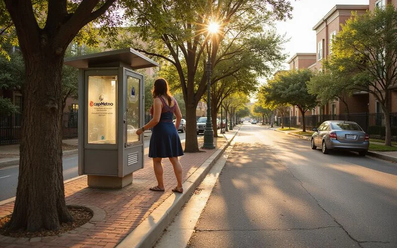 Austin neighborhood street with a CapMetro bus stop