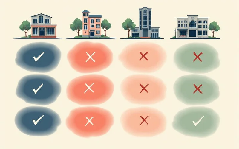 Four-column comparison table graphic for four housing types