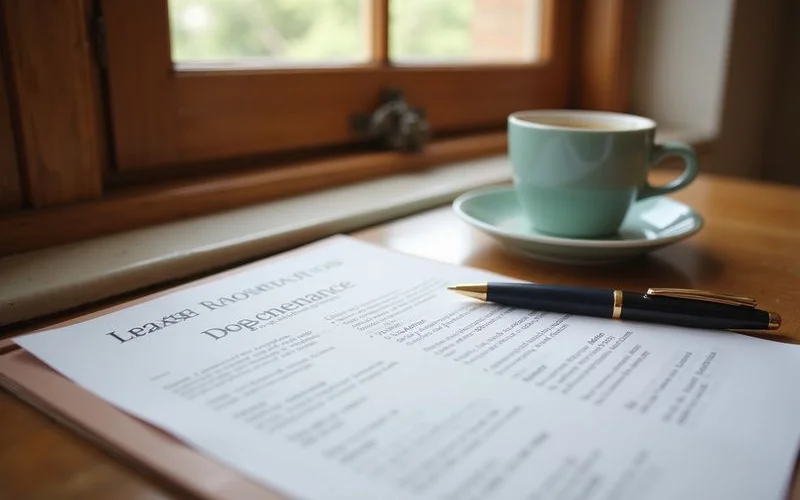 Lease document and pen on a table near a window