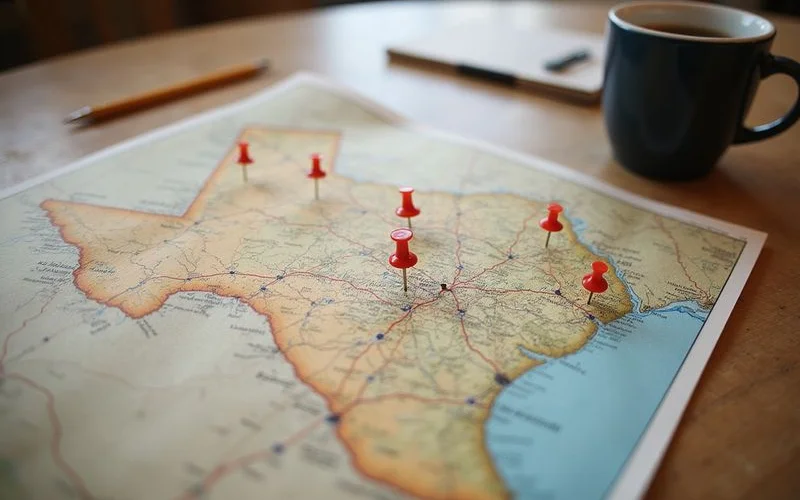 Map of Texas with the five service markets marked