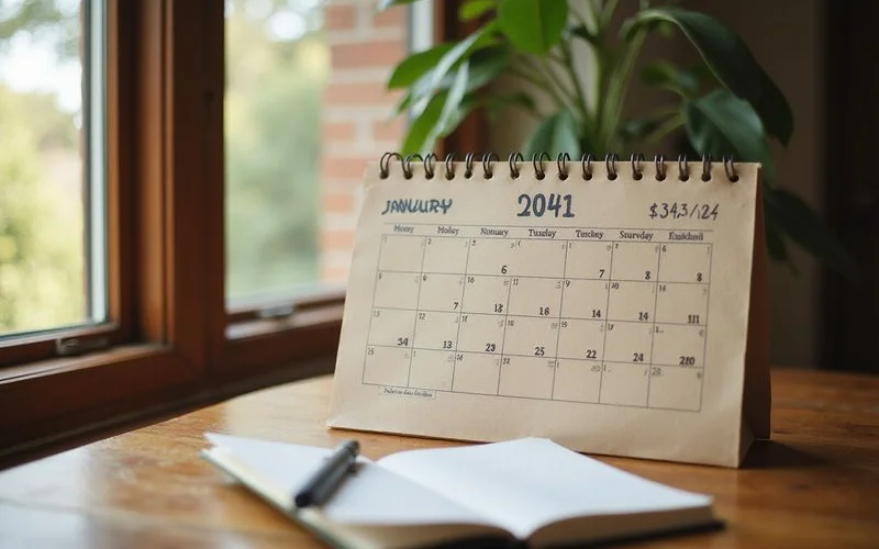Wall calendar with a January move date circled next to a move checklist