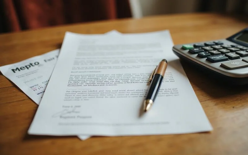Pay stubs, a benefit letter, and a calculator on a table