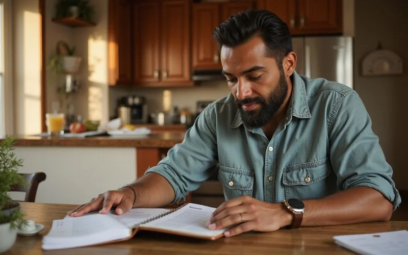 Rideshare driver organizing earnings summaries into a folder