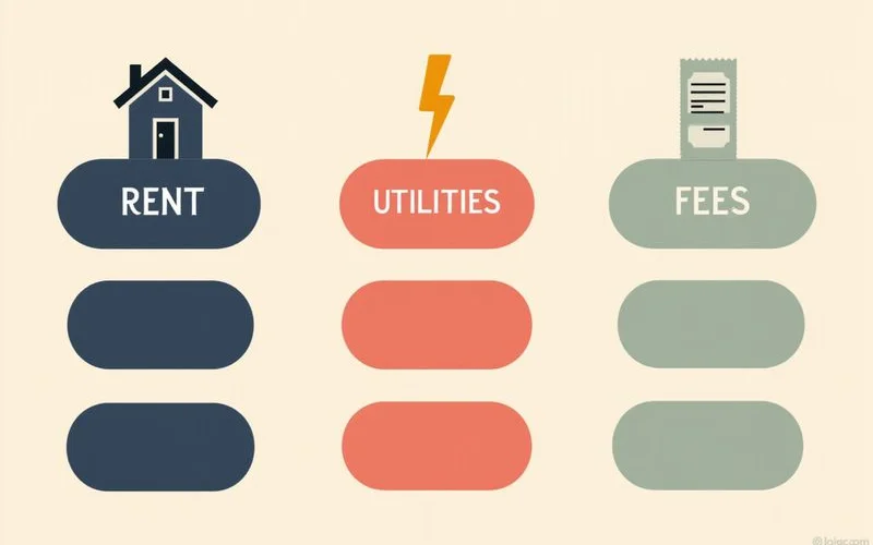 Cost comparison worksheet graphic with columns for rent, utilities, and fees