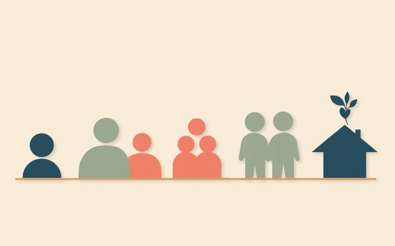 Icon row showing household sizes from one to five