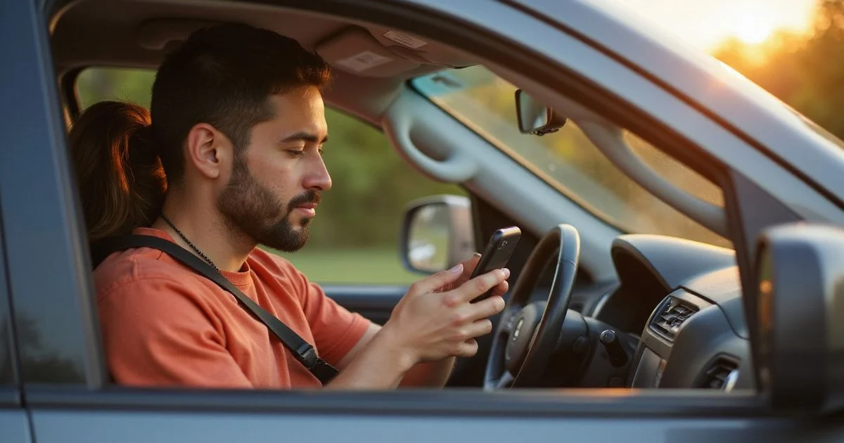 Delivery driver reviewing earnings on a phone in a parked car