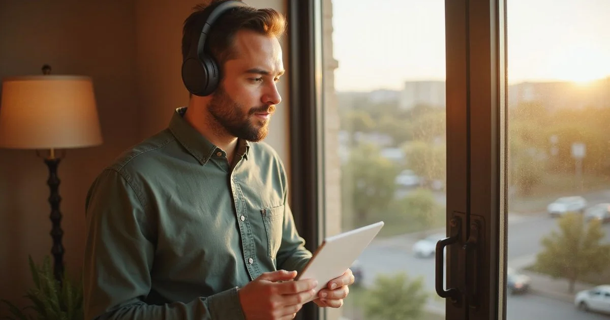 Man on a phone call at a sunny window holding a notepad of questions