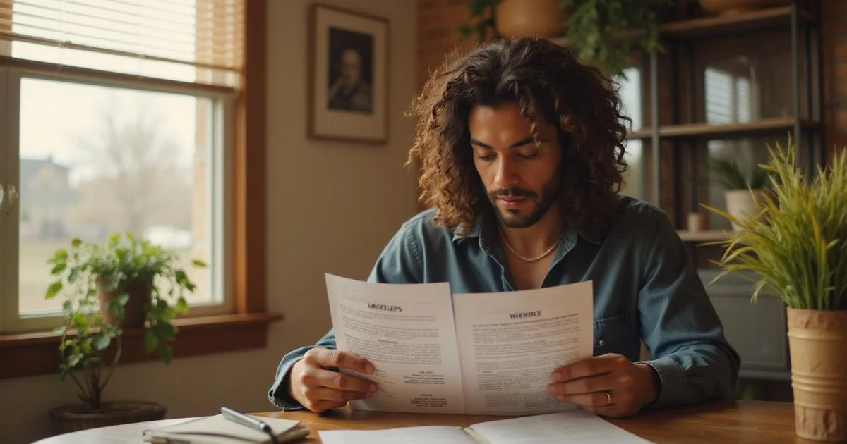 Renter studying two printed apartment notices at a bright desk