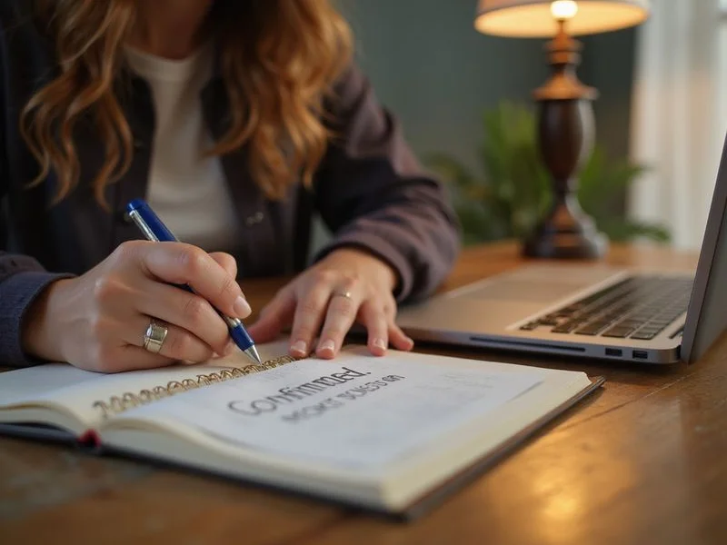 Researcher writing a date next to a confirmed detail in a notebook