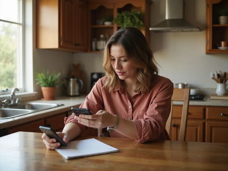 Renter comparing monthly income with rent on a calculator app